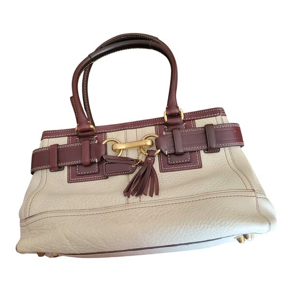 Vintage Coach Hamptons Ivory Maroon Pebbled Leather Bag EO6S-10212 - Picture 2 of 12